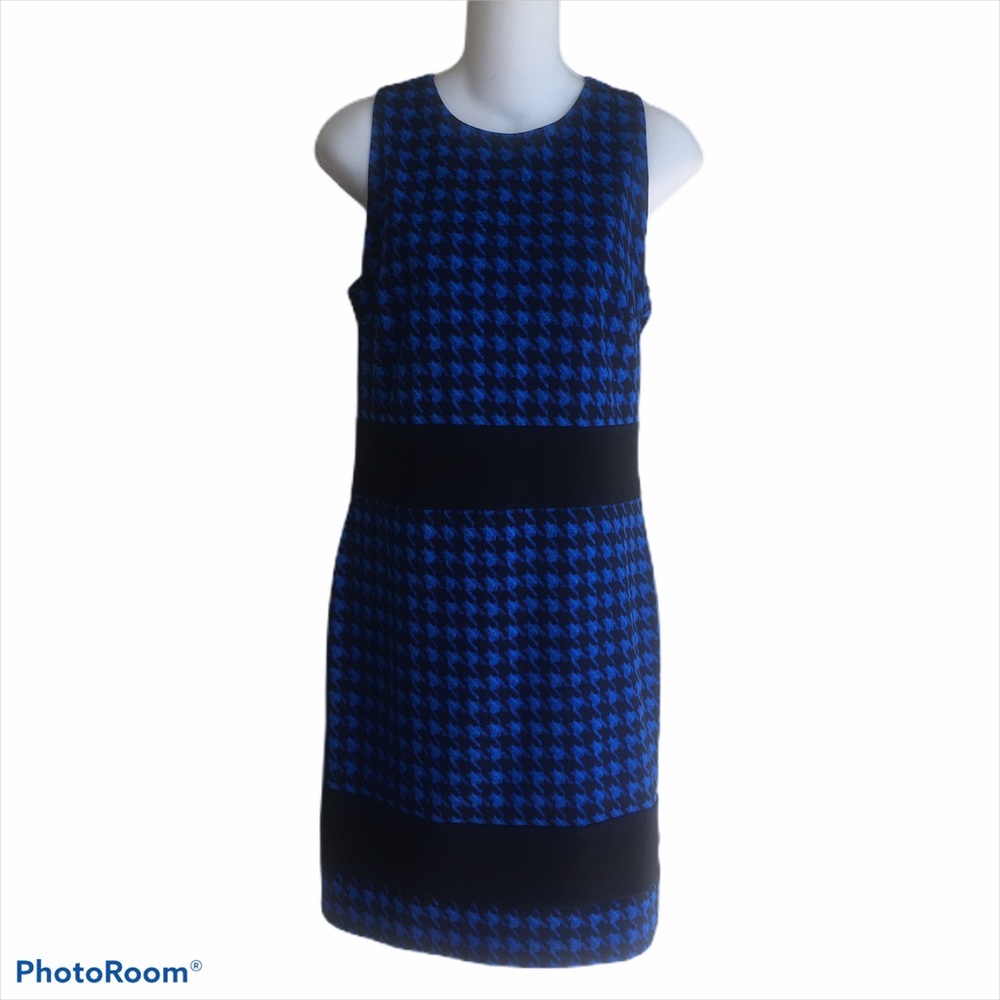 Michael Michael Kors Black Blue Sheath Dress 10 Sleeveless Visible Back Zipper